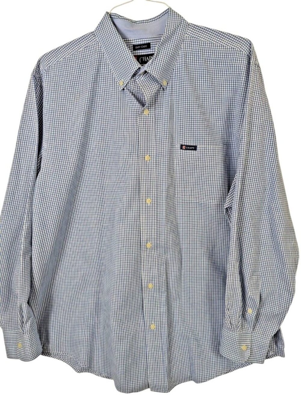 Chaps Shirt Men size XXL Easy Care Button Down Long Sleeve Gingham Blue Office